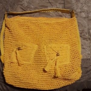 Large yellow woven purse